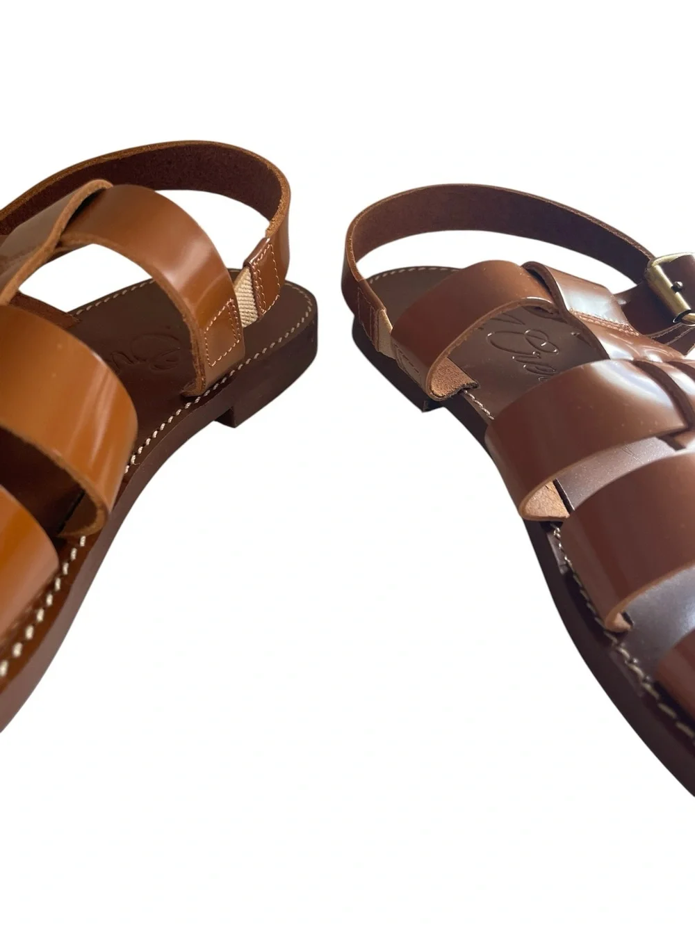 J. Crew Fisherman Leather Sandals in Shiny Spazzolato Leather Golden Hickory NEW